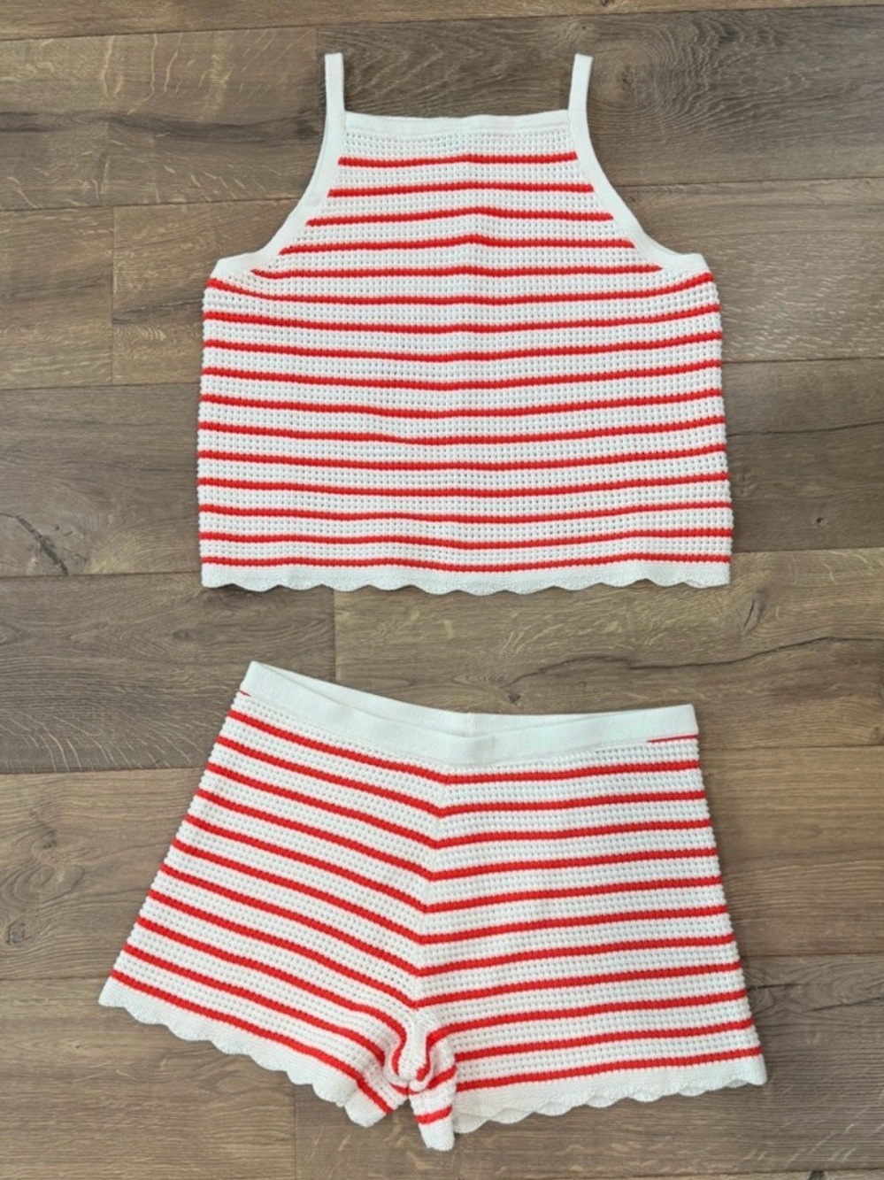 Amazon Red and White Striped Crochet Women’s Shorts Set